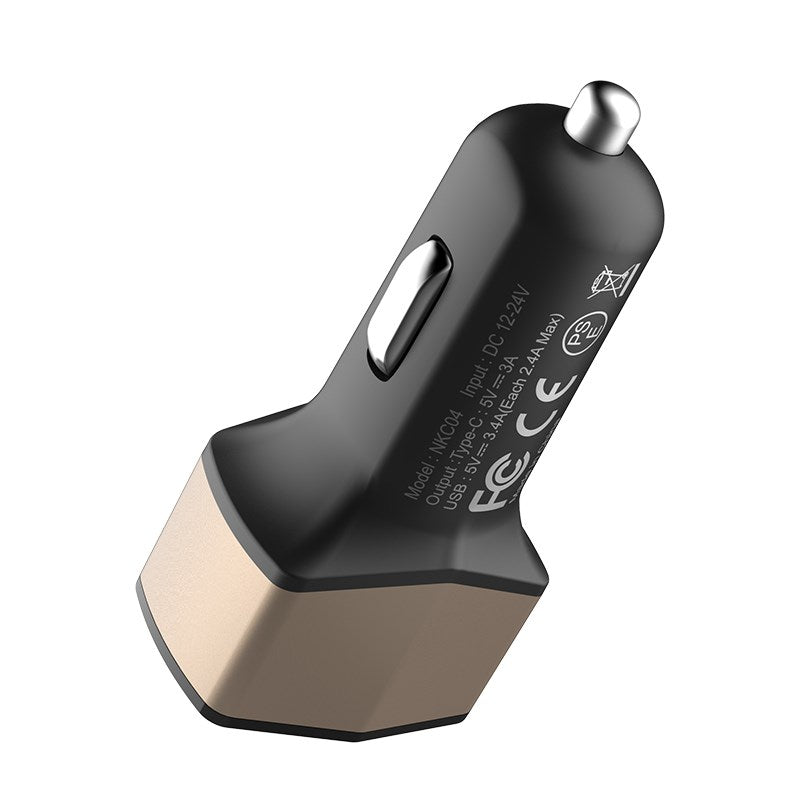 Nillkin Celerity automobilinis įkroviklis - 2x USB-A + 1x USB-C, 32W (auksinis)