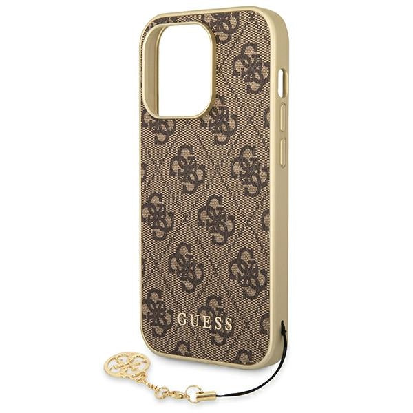 Guess 4G Charms Collection - dėklas, skirtas iPhone 14 Pro (rudos spalvos)