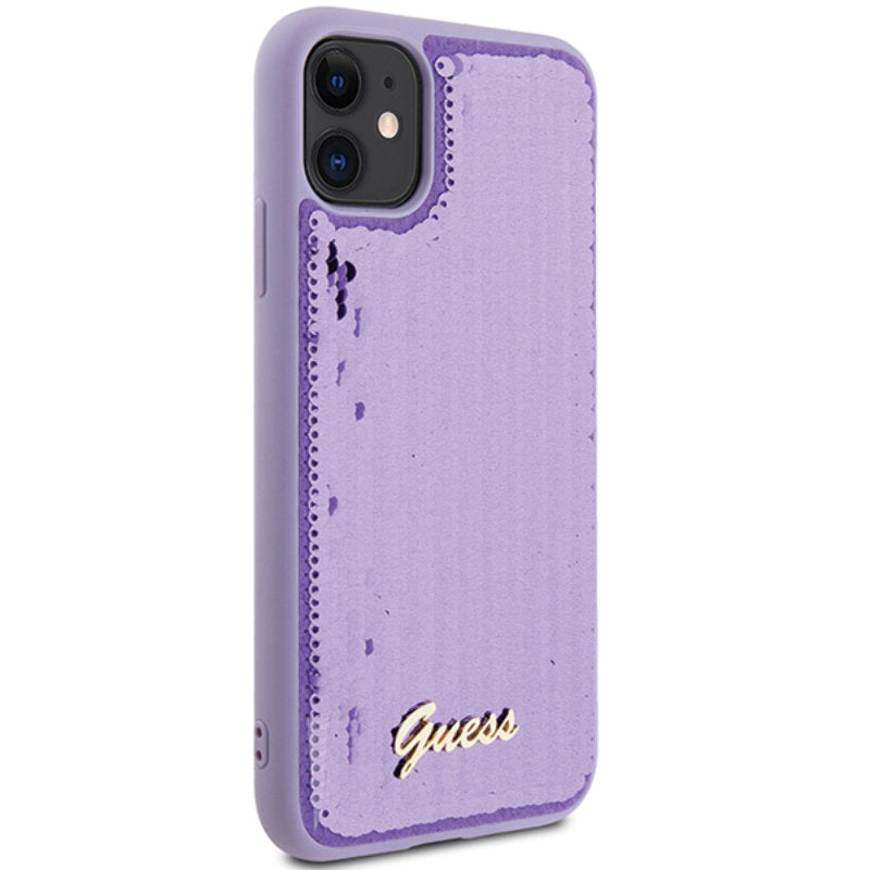 Guess Sequin Script Metal - iPhone 11 dėklas (violetinis)