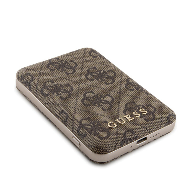 Guess 4G Leather Metal Logo MagSafe - Indukcinė maitinimo baterija 5000 mAh 15W MagSafe (ruda)