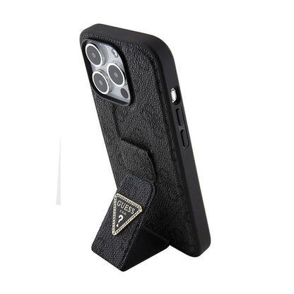 Guess Grip Stand 4G Triangle Strass Logo – iPhone 15 Pro Max dėklas (juodas)