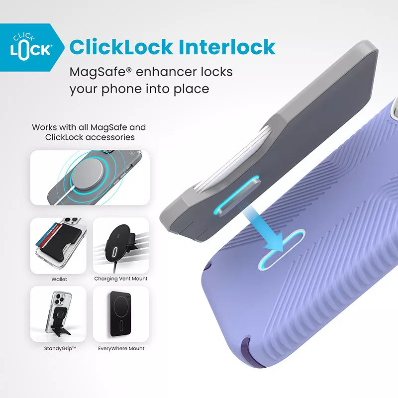 Speck Presidio2 Grip ClickLock & MagSafe – dėklas iPhone 16 Pro (Future Lavender / Cassis Purple / White)