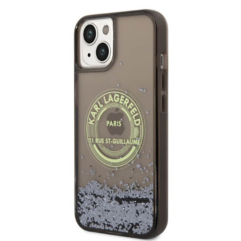 Karl Lagerfeld Liquid Glitter Round RSG Logo dėklas – dėklas, skirtas iPhone 14 Plus (juodas)