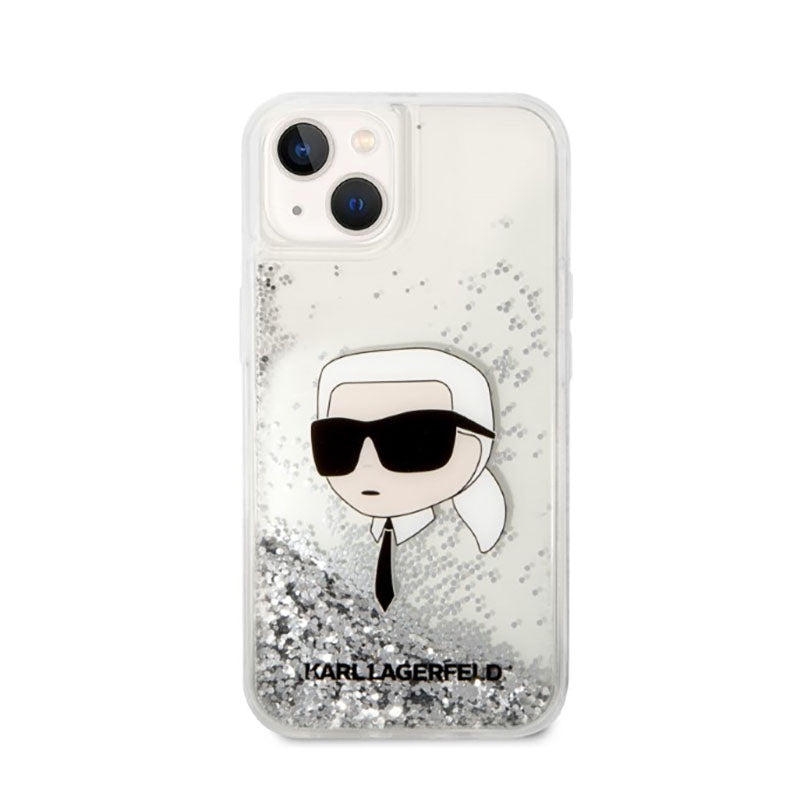 Karl Lagerfeld Liquid Glitter NFT Karl's Head – dėklas, skirtas iPhone 14 Plus (sidabrinis)