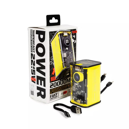 WEKOME WP-347 „Vanguard Series“ – 20000 mAh itin greito įkrovimo maitinimo blokas su įmontuotu USB-C PD 20W ir „Lightning“ + USB-A QC3.0 22,5W laidu (geltonas)