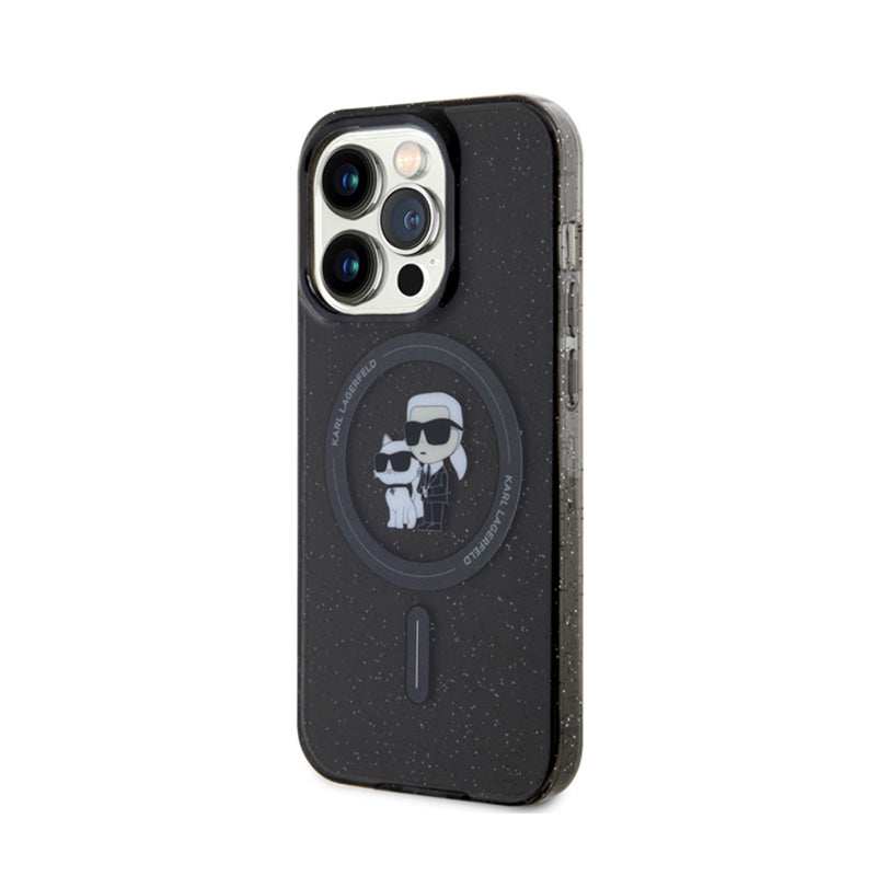 Karl Lagerfeld Karl & Choupette Glitter Magsafe - Dėklas, skirtas iPhone 15 Pro (Juoda)
