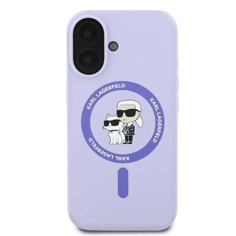 Karl Lagerfeld Silikoninis dėklas su Karl & Choupette ir MagSafe žiedu - iPhone 16 Plus (violetinis)