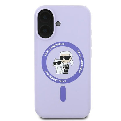 Karl Lagerfeld Silikoninis dėklas su Karl & Choupette ir MagSafe žiedu - iPhone 16 Plus (violetinis)