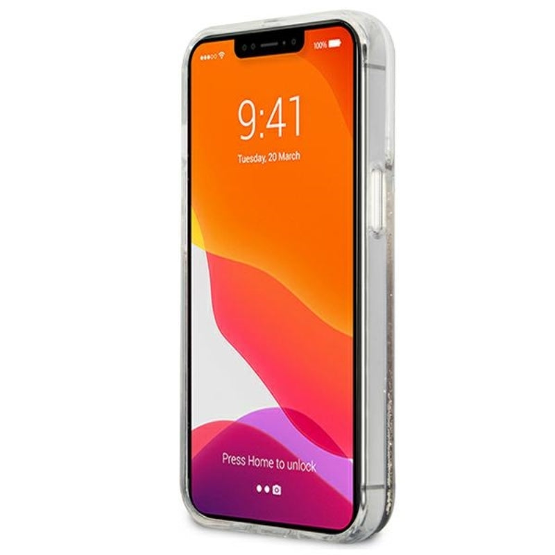 Guess Liquid Glitter 4G Big Logo – dėklas skirtas iPhone 13 Pro Max (aukso spalva)
