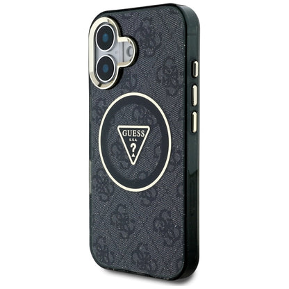 Guess IML Metal Glitter 4G Circle Triangle MagSafe – dėklas iPhone 16 (juodas)