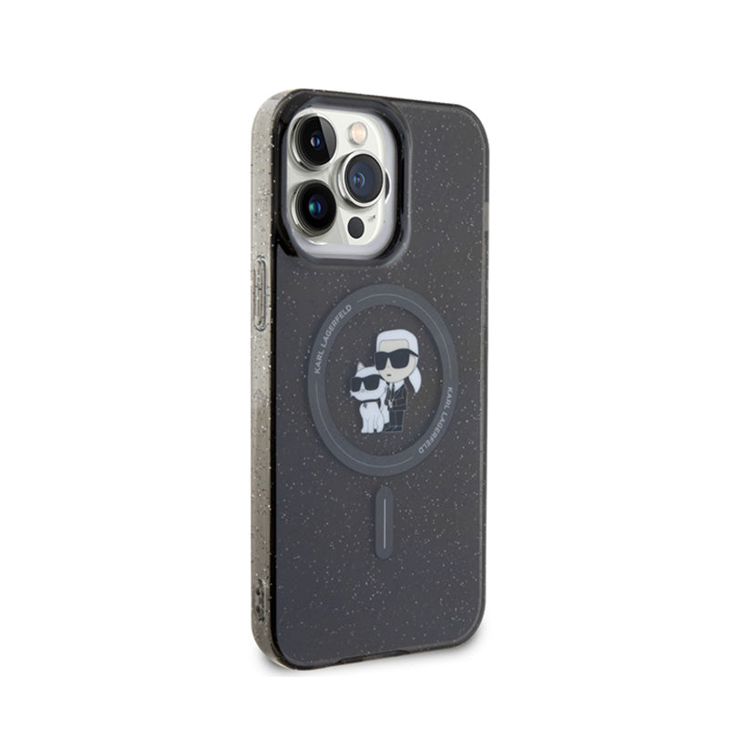 Karl Lagerfeld Karl & Choupette Glitter Magsafe – dėklas iPhone 15 Pro Max (juodas)
