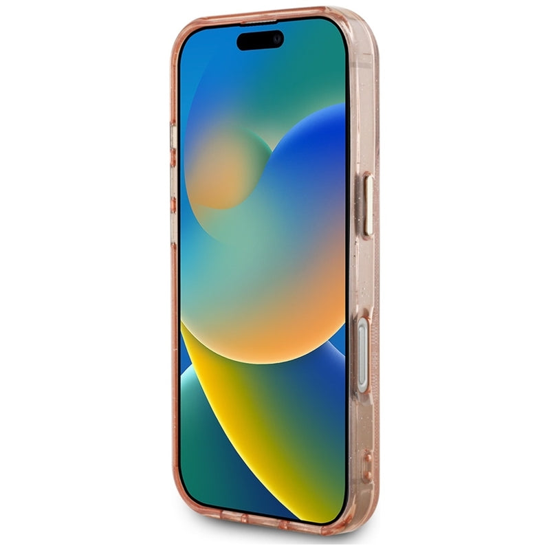 Guess IML Metal Glitter 4G apskritimas trikampis MagSafe – dėklas skirtas iPhone 16 Pro (rožinis)