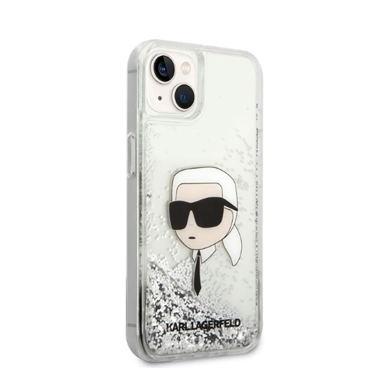 Karl Lagerfeld Liquid Glitter NFT Karl's Head – dėklas, skirtas iPhone 14 Plus (sidabrinis)