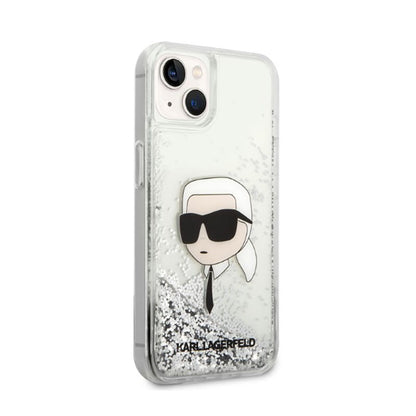 Karl Lagerfeld Liquid Glitter NFT Karl's Head – dėklas, skirtas iPhone 14 Plus (sidabrinis)