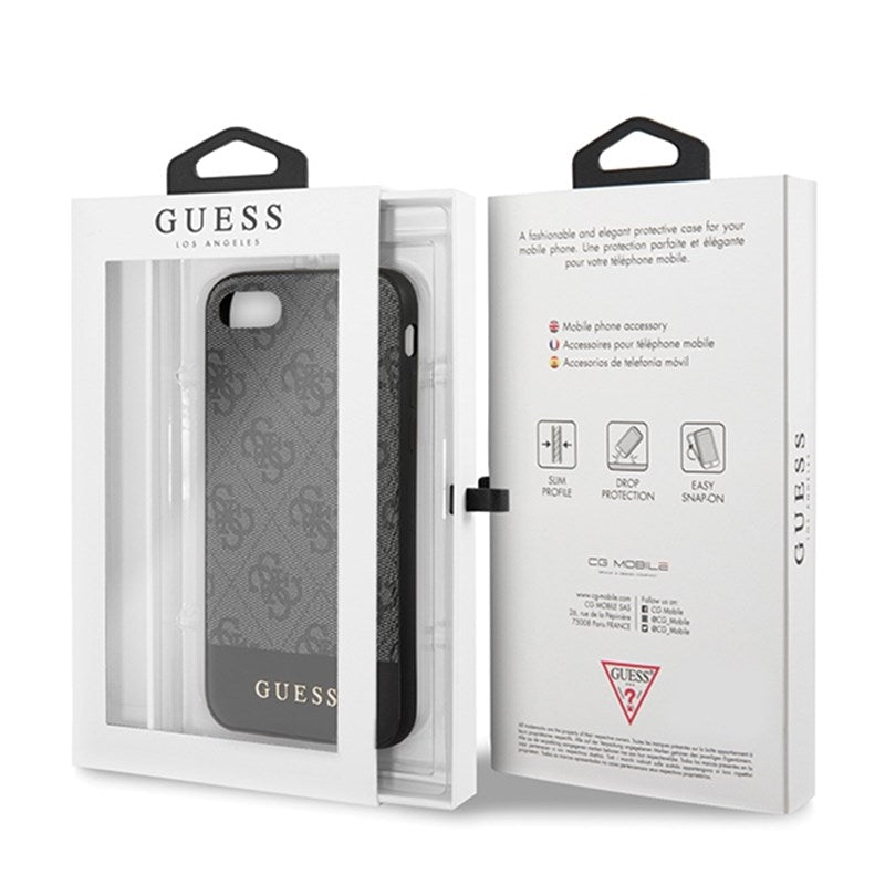 Guess 4G Bottom Stripe kolekcija – dėklas iPhone SE 2020 / 8 / 7 (pilkas)