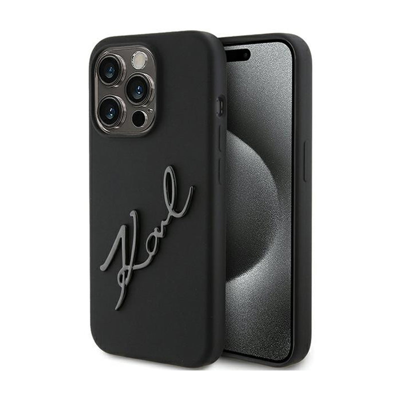 Karl Lagerfeld Silikoninis Karl Script – „iPhone 15 Pro“ dėklas (Juodas)