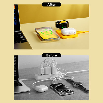WEKOME WP-U172 – belaidis 3-in-1 įkroviklis su "MagSafe" sistemai skirta "iPhone", "Apple Watch" ir "AirPods", su veidrodžiu (geltonas)
