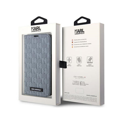Karl Lagerfeld Booktype Saffiano Monogram - dėklas, skirtas iPhone 14 Pro (pilkas)