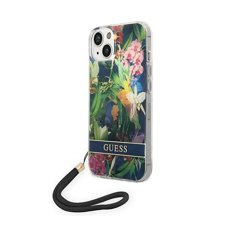Guess Flower Cord - dėklas, skirtas „iPhone 14 Plus“ (mėlynas)