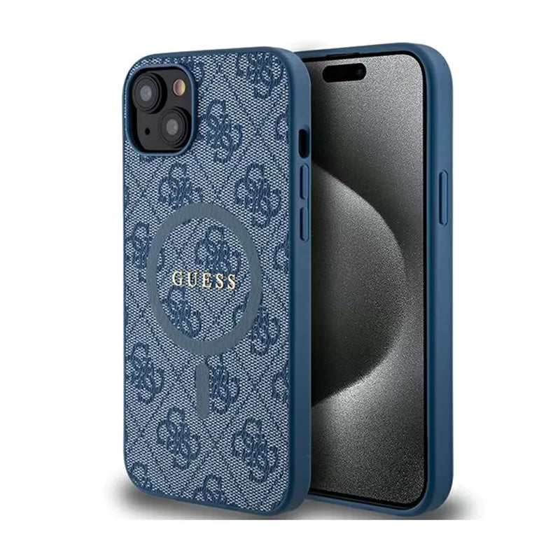 Guess 4G Kolekcija Odos Metalinis Logotipas MagSafe dėklas iPhone 15/14/13 (Mėlyna)