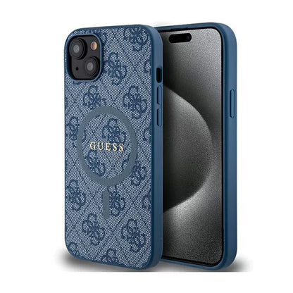Guess 4G Kolekcija Odos Metalinis Logotipas MagSafe dėklas iPhone 15/14/13 (Mėlyna)