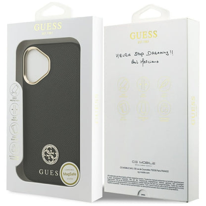 Guess Grūdėtas Strasų Logotipo MagSafe Dėklas iPhone 17 (juodas)