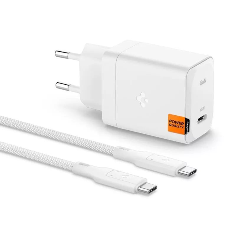 Spigen ArcStation Pro GaN-651 - USB-C sieninis įkroviklis PD 3.0 PPS 65W + USB-C laidas (Baltas)