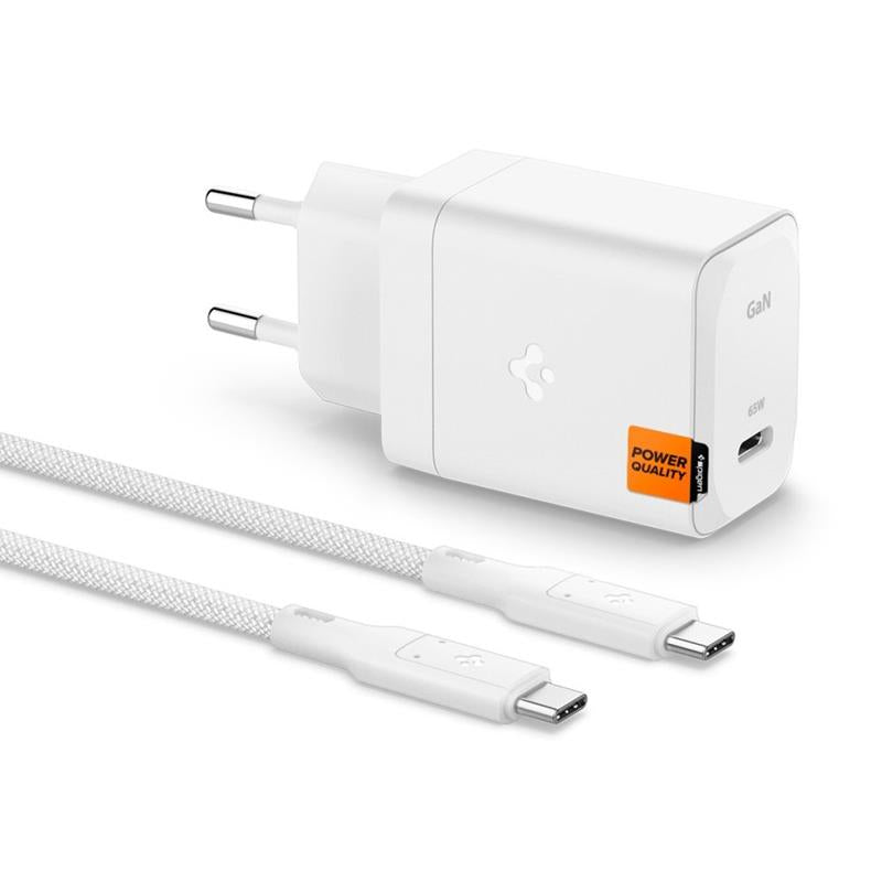 Spigen ArcStation Pro GaN-651 - USB-C sieninis įkroviklis PD 3.0 PPS 65W + USB-C laidas (Baltas)