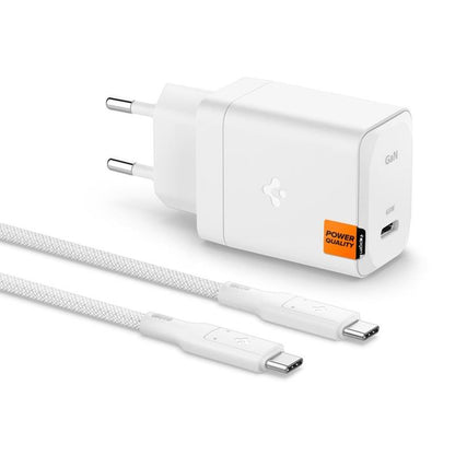 Spigen ArcStation Pro GaN-651 - USB-C sieninis įkroviklis PD 3.0 PPS 65W + USB-C laidas (Baltas)