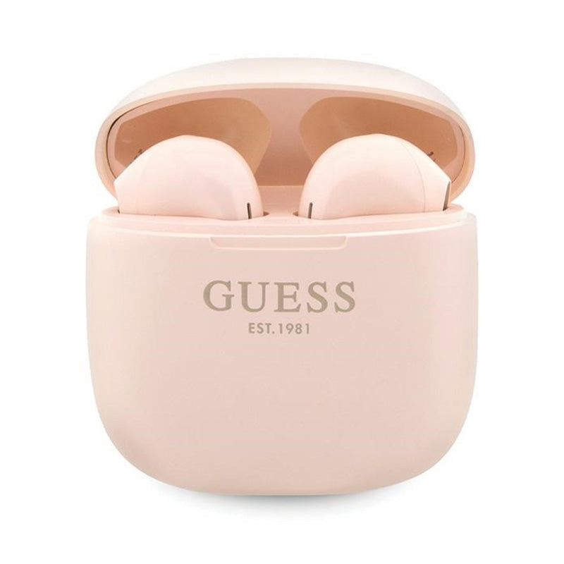 Guess True Wireless Script Logo BT5.3 – TWS ausinės + įkrovimo dėklas (rožinis)