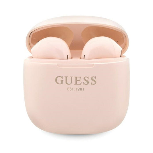 Guess True Wireless Script Logo BT5.3 – TWS ausinės + įkrovimo dėklas (rožinis)