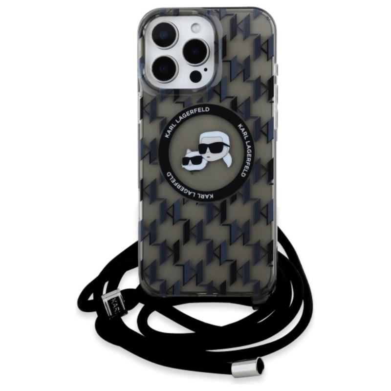 Karl Lagerfeld IML Crossbody Monogram Karl & Choupette Head MagSafe – dėklas iPhone 16 Pro (juodas)