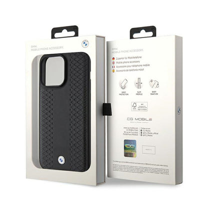 BMW Leather Diamond Pattern – dėklas, skirtas iPhone 15 Pro (juodas)