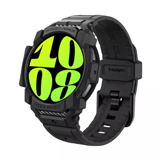 Spigen Rugged Armor Pro – dirželis + dėklas, skirtas „Samsung Galaxy Watch 7 40 mm“ (matinis juodas)
