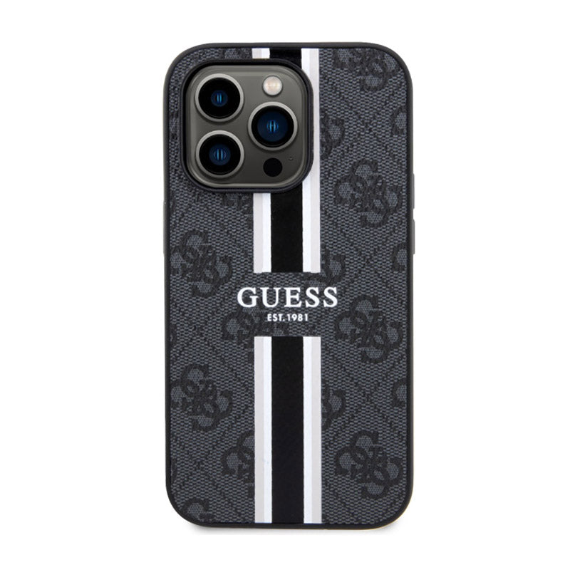Guess 4G Printed Stripes MagSafe – dėklas skirtas iPhone 14 Pro (Juoda)