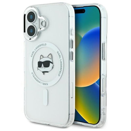 Karl Lagerfeld IML Metal Choupette Head MagSafe – dėklas skirtas iPhone 16 (baltas)