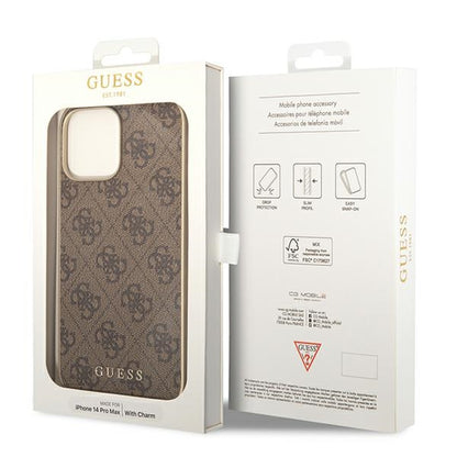 Guess 4G Charms Collection - dėklas, skirtas iPhone 14 Pro (rudos spalvos)