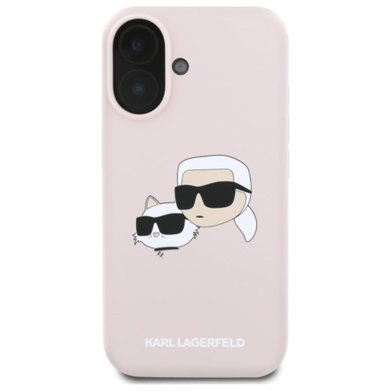 Karl Lagerfeld silikoninis „Double Heads Print MagSafe“ dėklas „iPhone 16“ (rožinis)