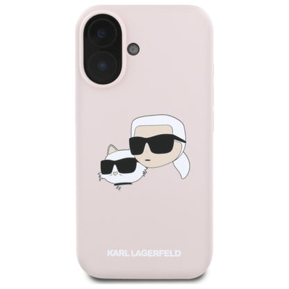 Karl Lagerfeld silikoninis „Double Heads Print MagSafe“ dėklas „iPhone 16“ (rožinis)