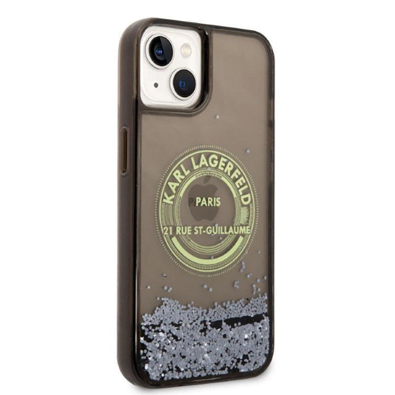 Karl Lagerfeld Liquid Glitter Round RSG Logo dėklas – dėklas, skirtas iPhone 14 Plus (juodas)