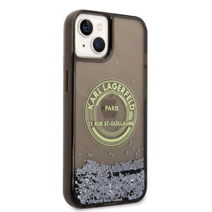 Karl Lagerfeld Liquid Glitter Round RSG Logo dėklas – dėklas, skirtas iPhone 14 Plus (juodas)