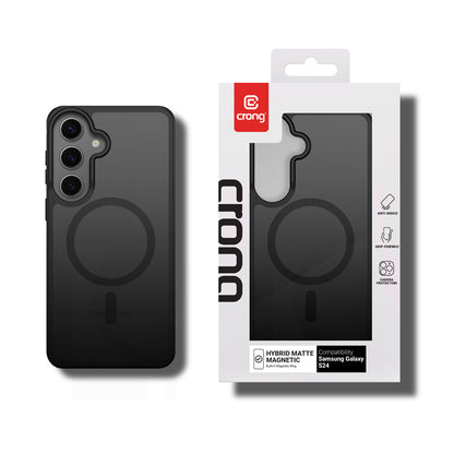 Crong Hybrid Matte Magnetic - MagSafe dėklas Samsung Galaxy S24 (Juodas)