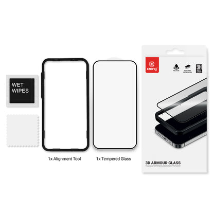 Crong 3D Šarvuotas Stiklas - 9H Grūdintas Stiklas su pilnu klijavimu iPhone 16 / iPhone 15 + Montavimo rėmelis