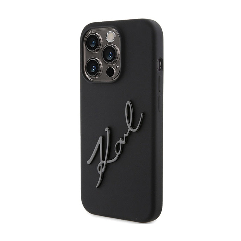 Karl Lagerfeld Silikoninis Karl Script – „iPhone 15 Pro“ dėklas (Juodas)