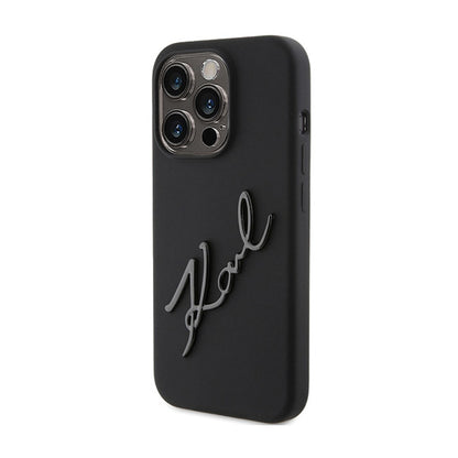 Karl Lagerfeld Silikoninis Karl Script – „iPhone 15 Pro“ dėklas (Juodas)