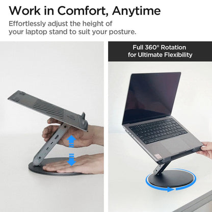 Spigen LD204H nešiojamo kompiuterio stovas su 6-in-1 šakote (Kosminė pilka)