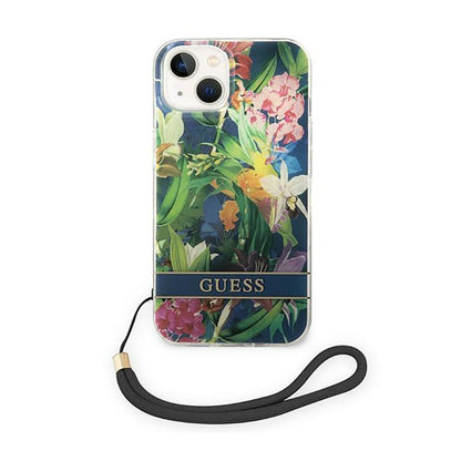Guess Flower Cord - dėklas, skirtas „iPhone 14 Plus“ (mėlynas)