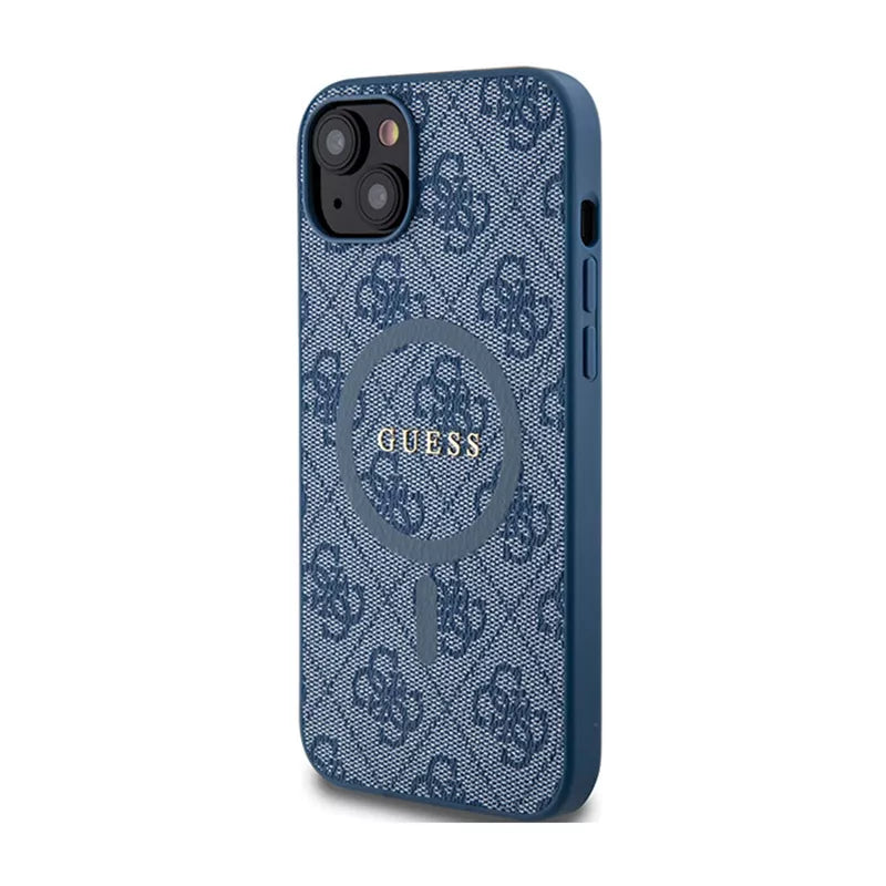 Guess 4G Kolekcija Odos Metalinis Logotipas MagSafe dėklas iPhone 15/14/13 (Mėlyna)