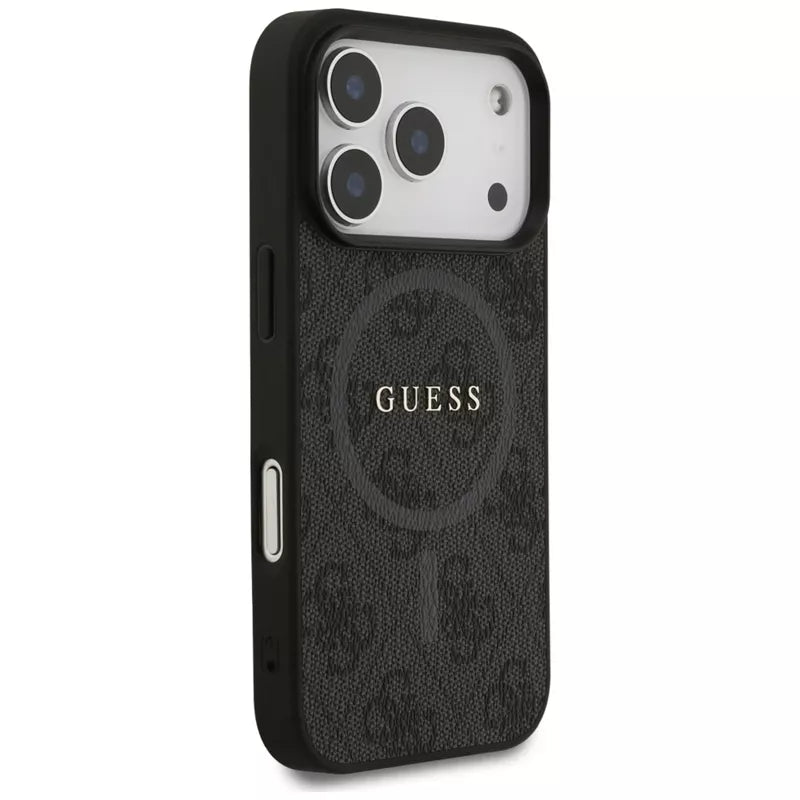 Guess 4G Ring Classic Logo MagSafe dėklas iPhone 17 Pro (juodas)
