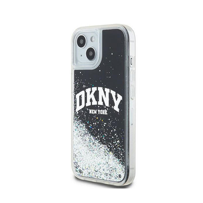 DKNY Liquid Glitter Big Logo – dėklas, skirtas iPhone 15 / 14 / 13 (juodas)